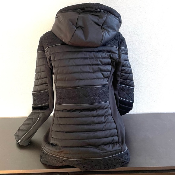 WHBM Quilted Black Insulated Winter Coat with Lace Detail, Down-Filled - Picture 2 of 12